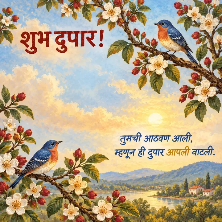 शुभ दुपार! - तुमची आठवण आली, - Shubh Dupar Image, फुलं, आकाश, पक्षी