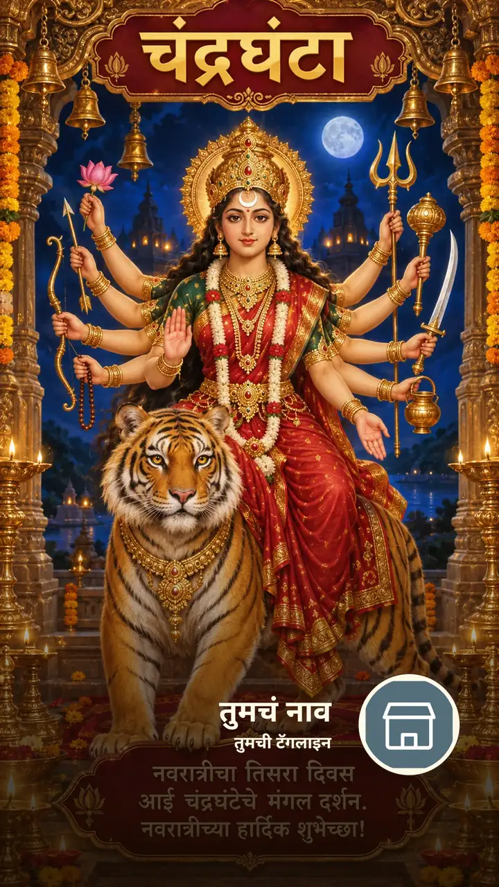 चंद्रघंटा - नवरात्रीचा तिसरा दिवस - आई चंद्रघंटेचे मंगल - Festival Image, फुलं, आकाश, दिवा, दुर्गा