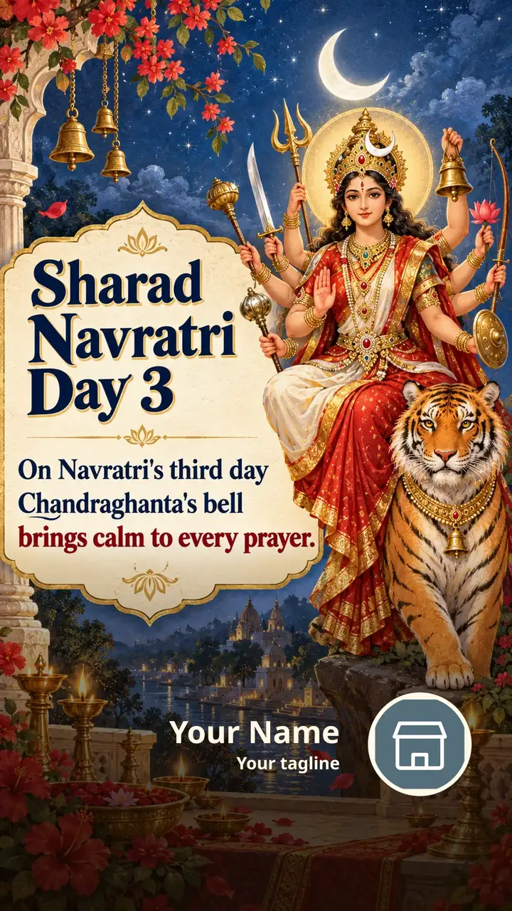 Sharad Navratri Day 3 - Festival Image, Flowers, Sky, Durga