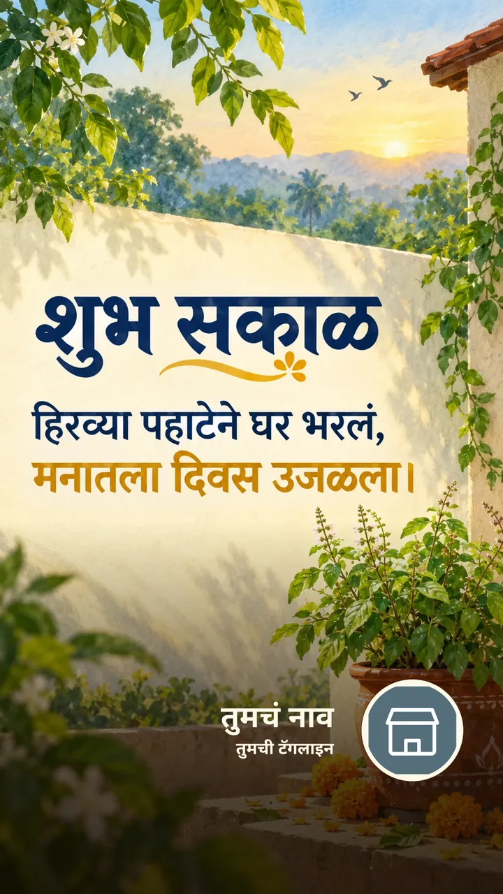 शुभ सकाळ - हिरव्या पहाटेने घर भरलं, - Shubh Sakal Image, फुलं, गाव