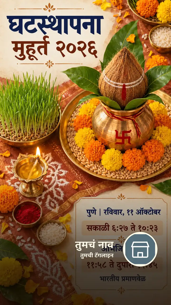 घटस्थापना मुहूर्त २०२६ - Festival Image, फुलं, दिवा