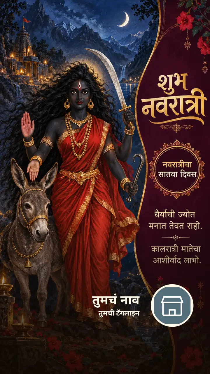 शुभ नवरात्री - नवरात्रीचा सातवा दिवस - Festival Image, फुलं, डोंगर, दिवा, दुर्गा