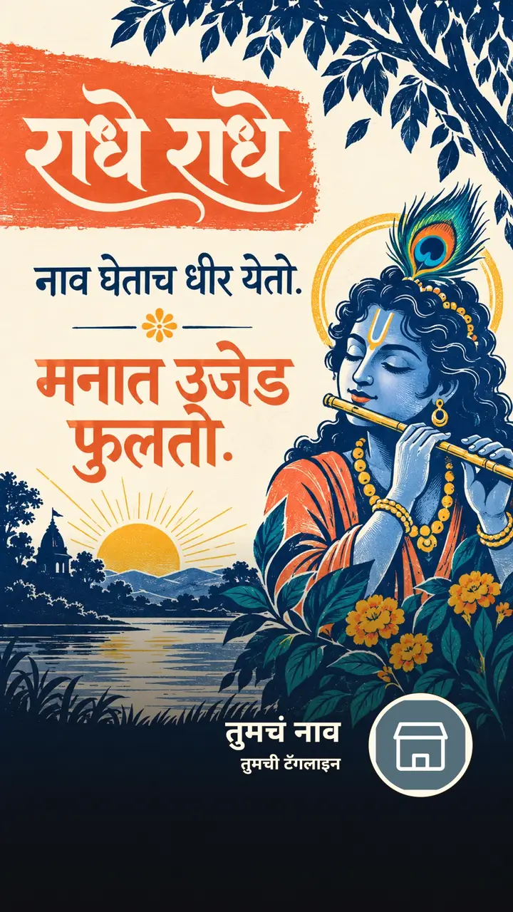 राधे राधे - नाव घेताच धीर येतो. - Bhakti Image, फुलं, कृष्ण
