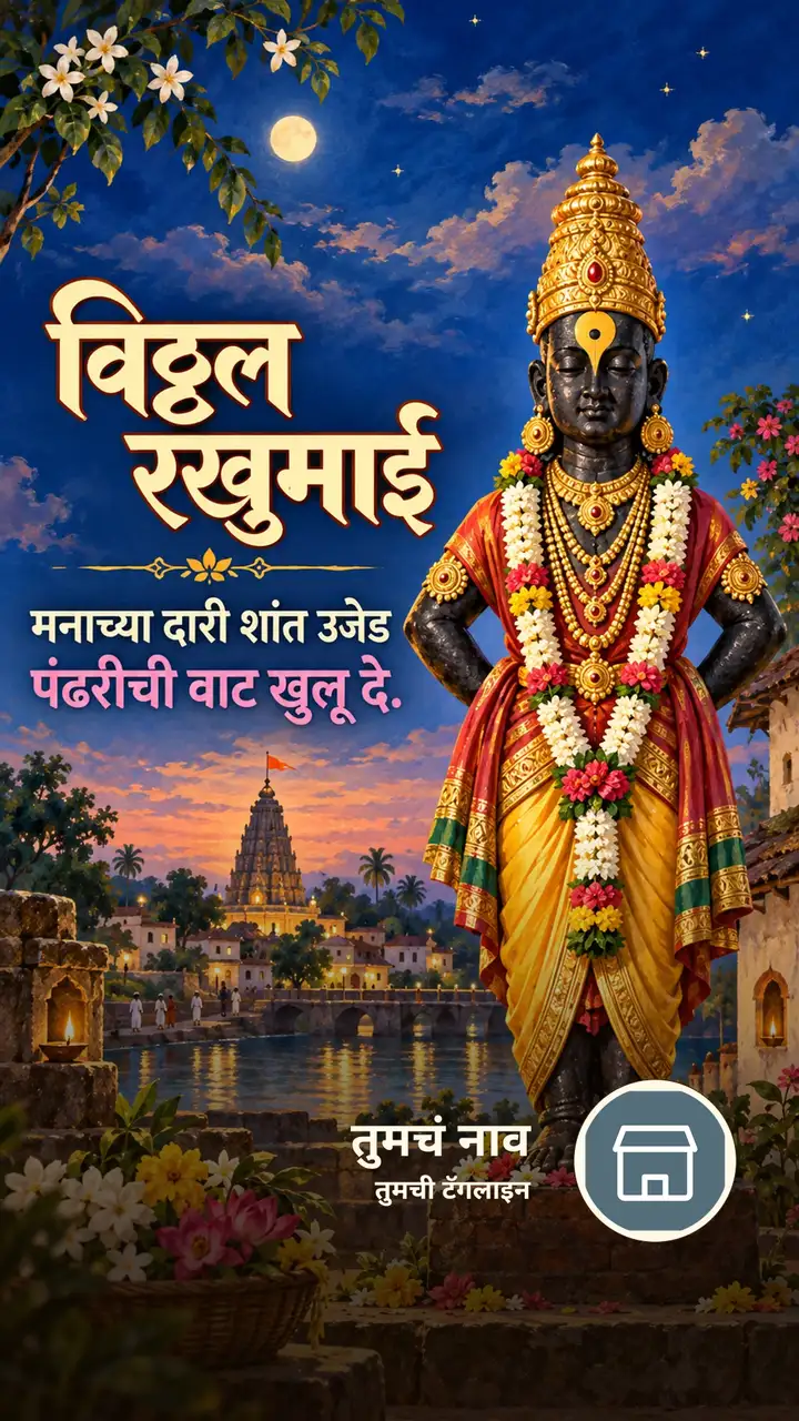 विठ्ठल रखुमाई - मनाच्या दारी शांत उजेड - Bhakti Image, फुलं, गाव, विठ्ठल