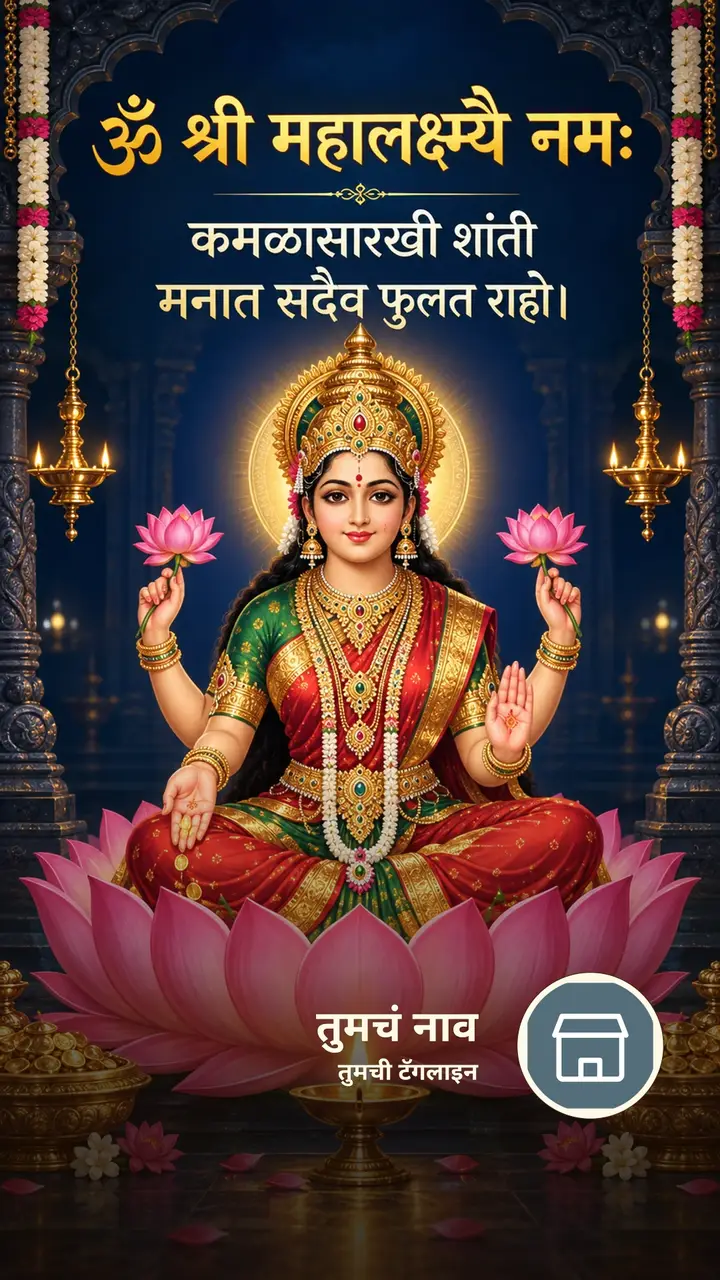 ॐ श्री महालक्ष्म्यै नमः - Festival Image, कमळ, दिवा, लक्ष्मी