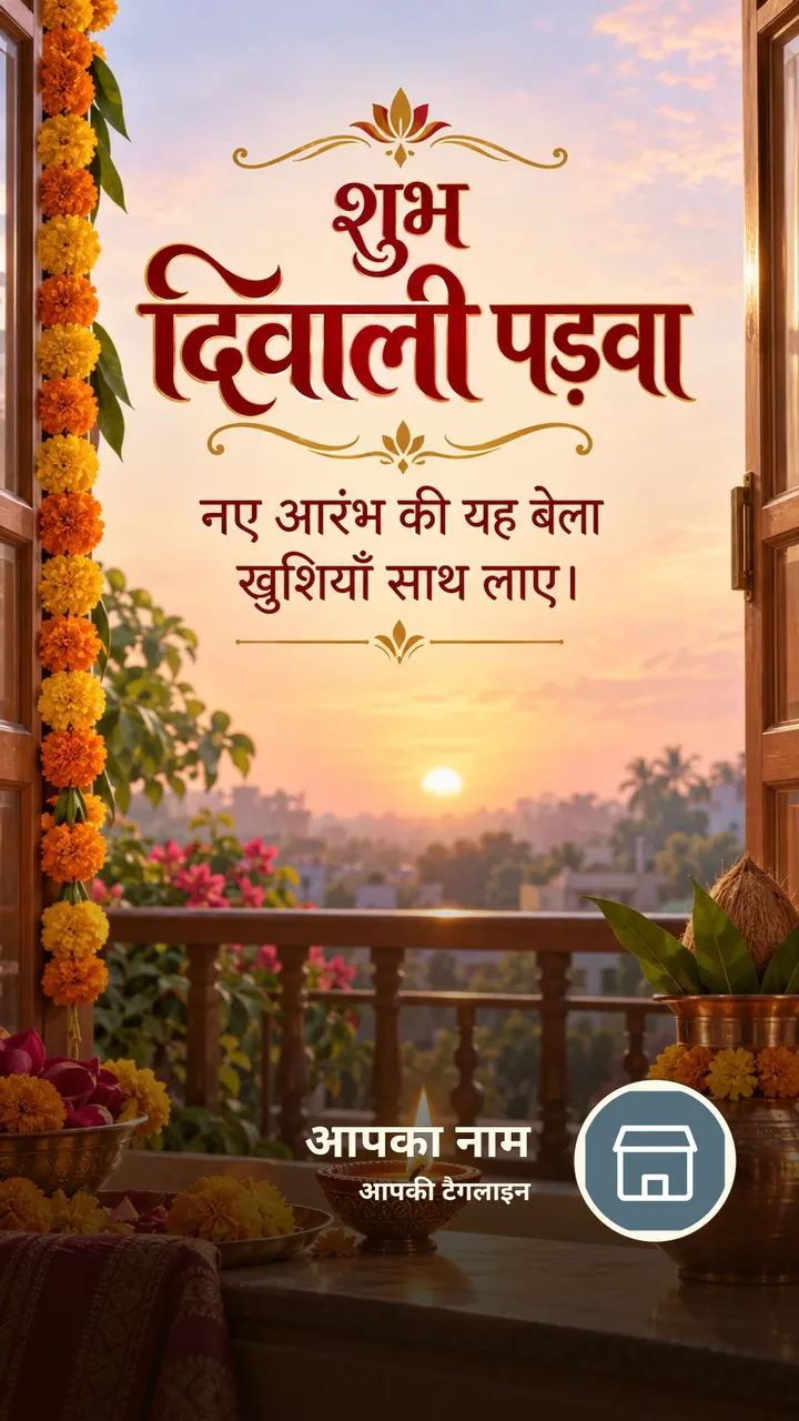 शुभ दिवाली पड़वा - नए आरंभ की यह बेला - Festival Image, फूल, दीया