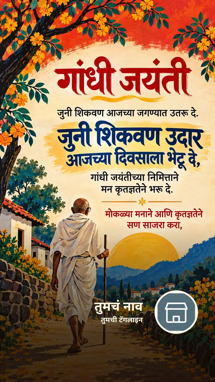 गांधी जयंती - जुनी शिकवण आजच्या जगण्यात उतरू दे. - Festival Image, फुलं, आकाश, दिवा