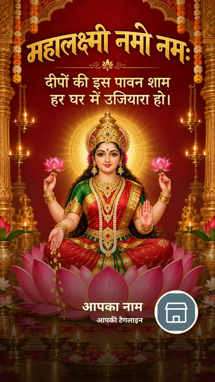 महालक्ष्मी नमो नमः - Festival Image, कमल, दीया, लक्ष्मी
