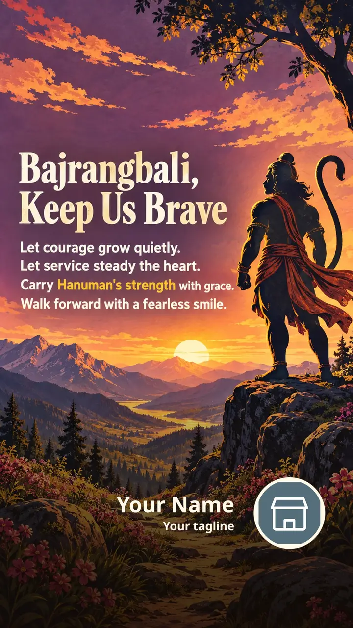 Bajrangbali, Keep Us Brave - Devotional Image, Flowers, Nature, Mountains, Hanuman