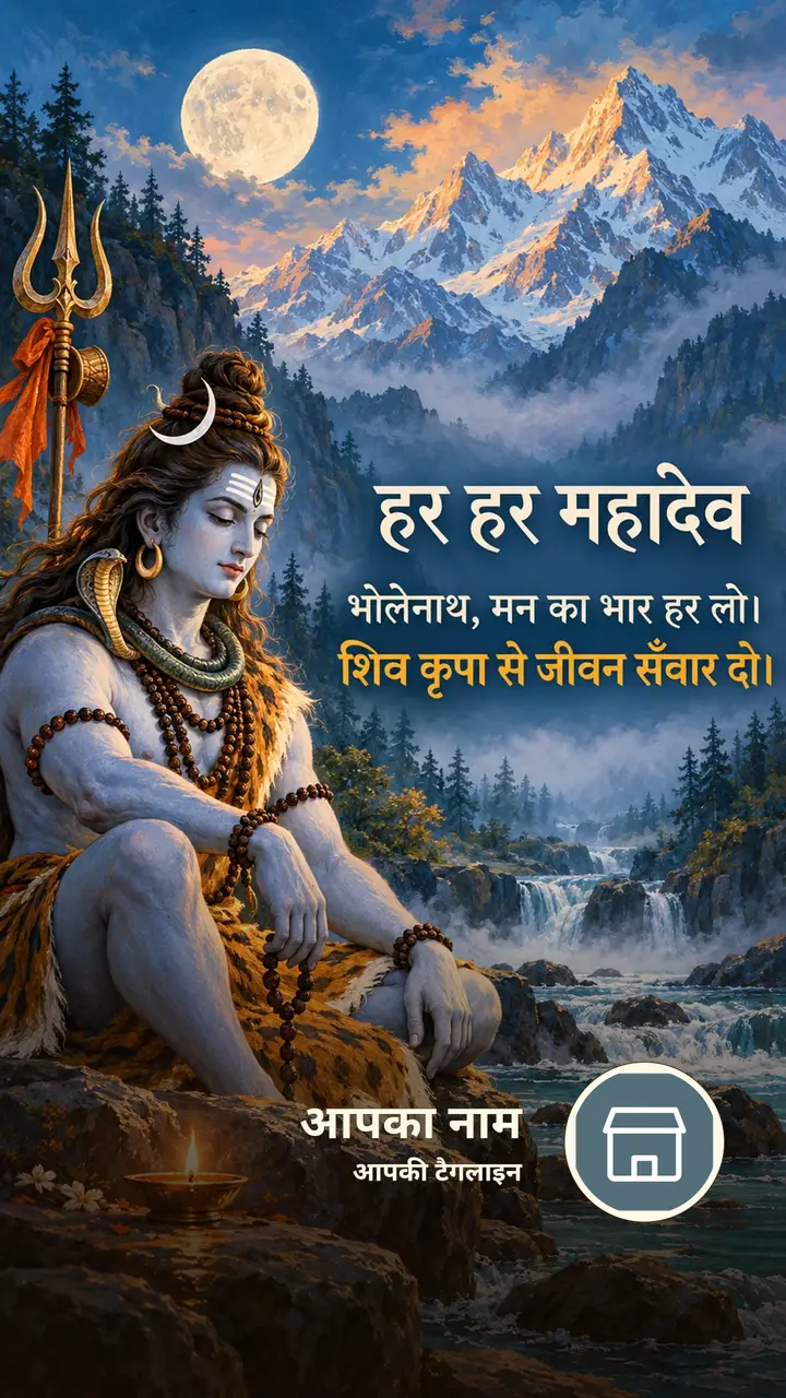 हर हर महादेव - भोलेनाथ, मन का भार हर लो। - Bhakti Image, पहाड़, नदी, दीया, शिव