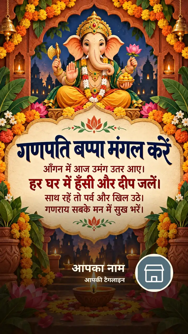 गणपति बप्पा मंगल करें - Festival Image, फूल, कमल, दीया, गणेश