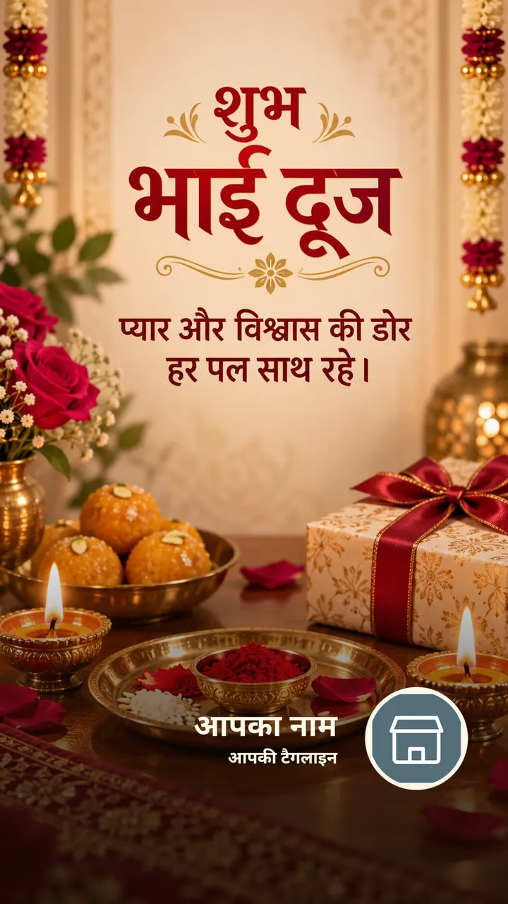 शुभ भाई दूज - प्यार और विश्वास की डोर - Festival Image, फूल, दीया