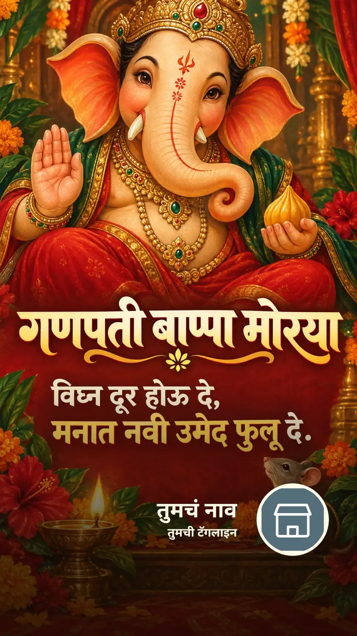गणपती बाप्पा मोरया - विघ्न दूर होऊ दे, - Bhakti Image, फुलं, दिवा, गणपती