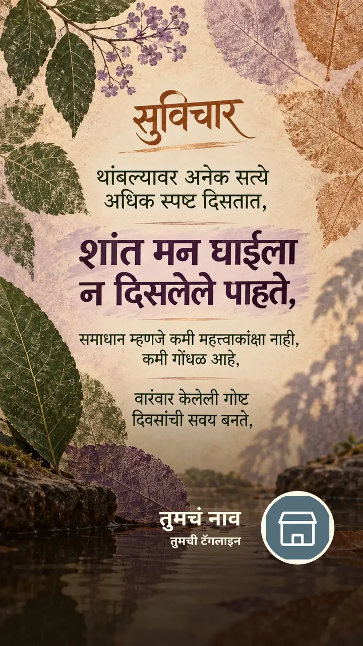 सुविचार - थांबल्यावर अनेक सत्ये अधिक स्पष्ट दिसतात, - शांत मन घाईला न - Suvichar Image, कमळ, निसर्ग
