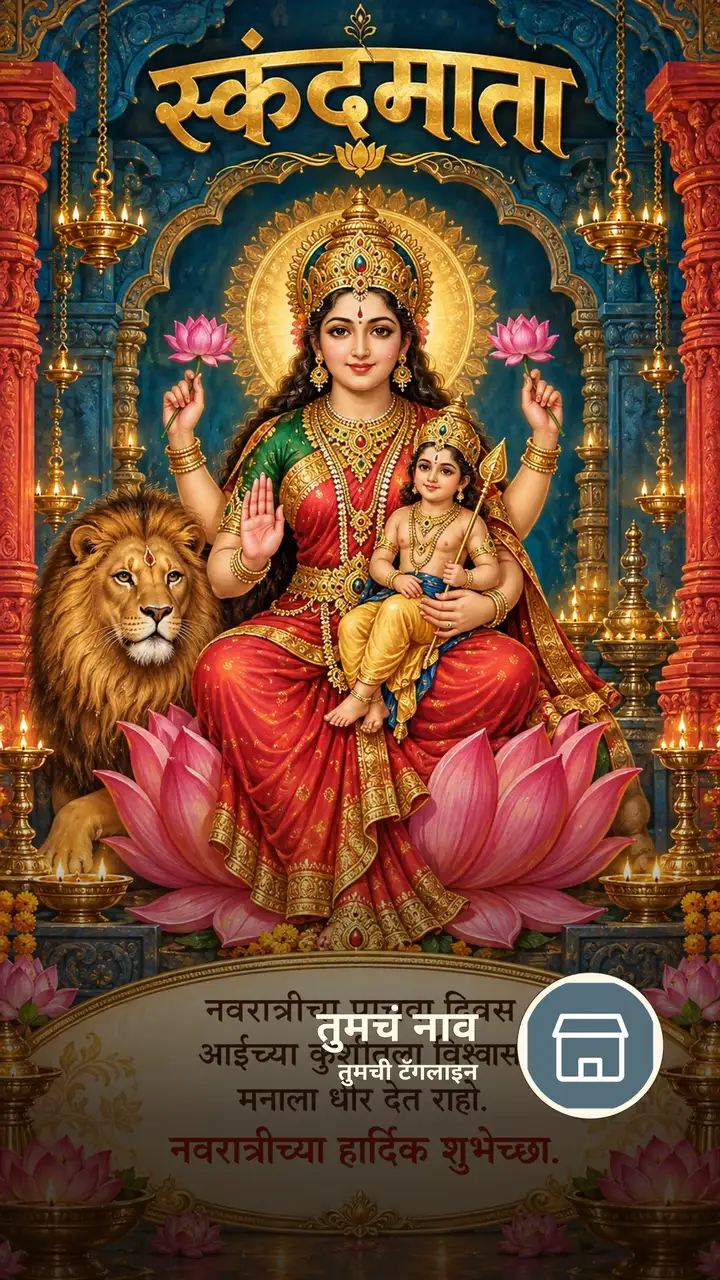 स्कंदमाता - नवरात्रीचा पाचवा दिवस - आईच्या कुशीतला - Festival Image, कमळ, दिवा, मुलं, दुर्गा