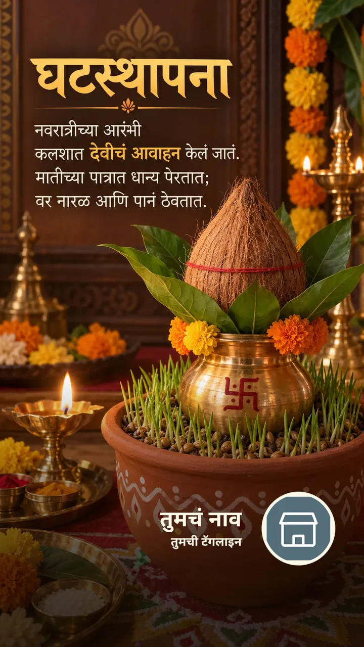 घटस्थापना - नवरात्रीच्या आरंभी - Festival Image, फुलं, कमळ, दिवा