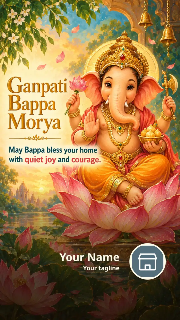 Ganpati Bappa Morya - May Bappa bless your home - Devotional Image, Lotus, Ganesha