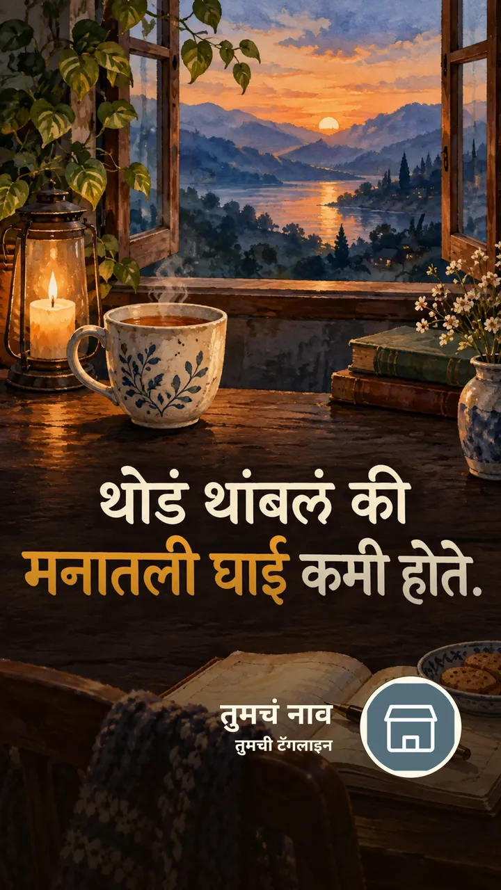 थोडं थांबलं की मनातली घाई कमी होते. - Suvichar Image