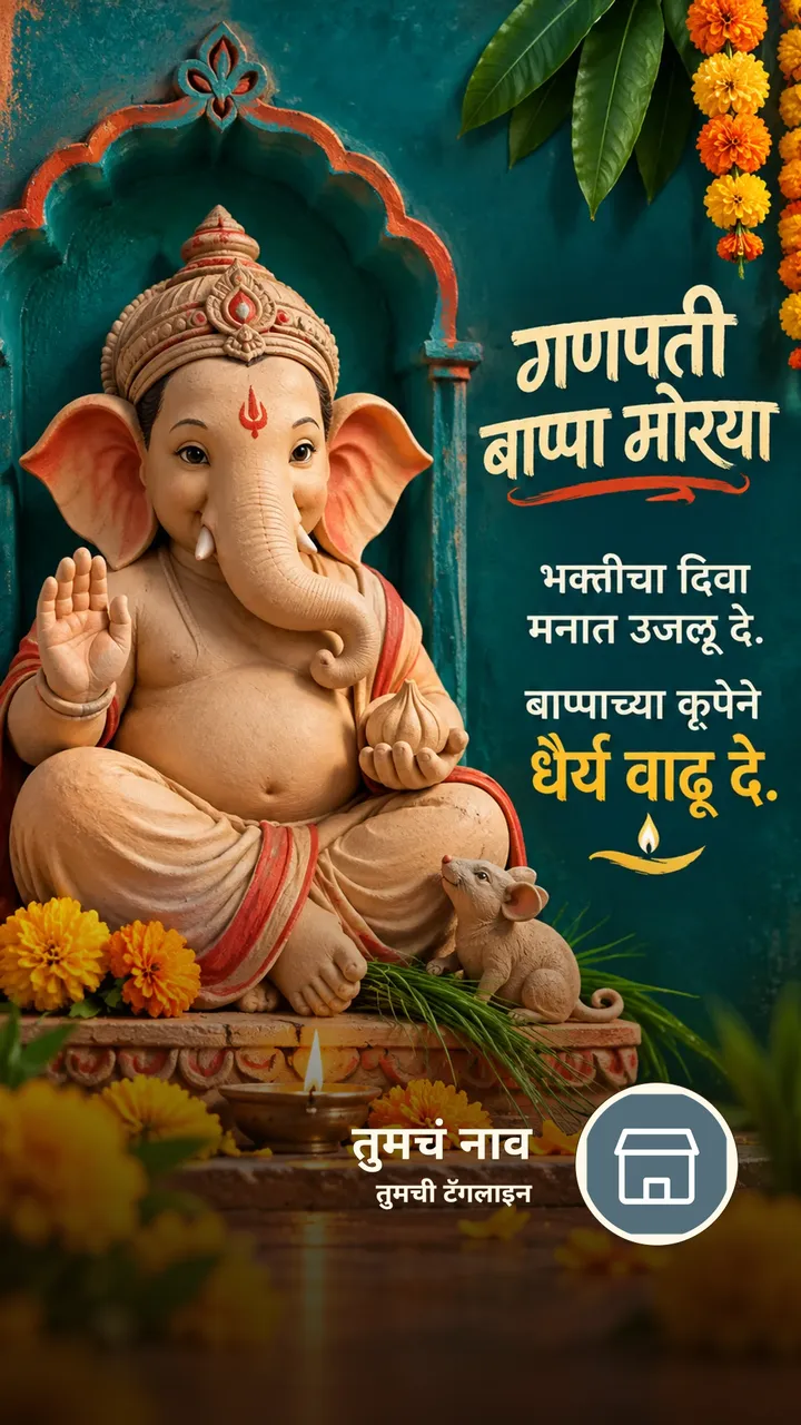 गणपती बाप्पा मोरया - भक्तीचा दिवा मनात उजळू दे. - Bhakti Image, फुलं, दिवा, गणपती