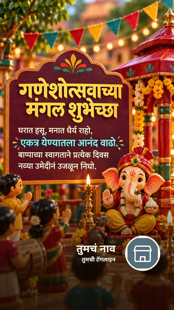 गणेशोत्सवाच्या मंगल शुभेच्छा - Festival Image, फुलं, दिवा, गणपती