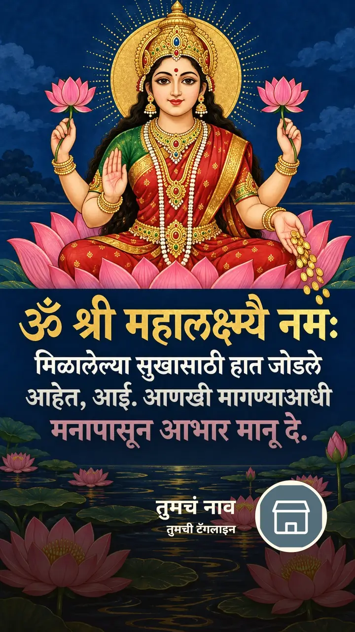 ॐ श्री महालक्ष्म्यै नमः - मिळालेल्या सुखासाठी हात जोडले - Bhakti Image, फुलं, कमळ, नदी, लक्ष्मी