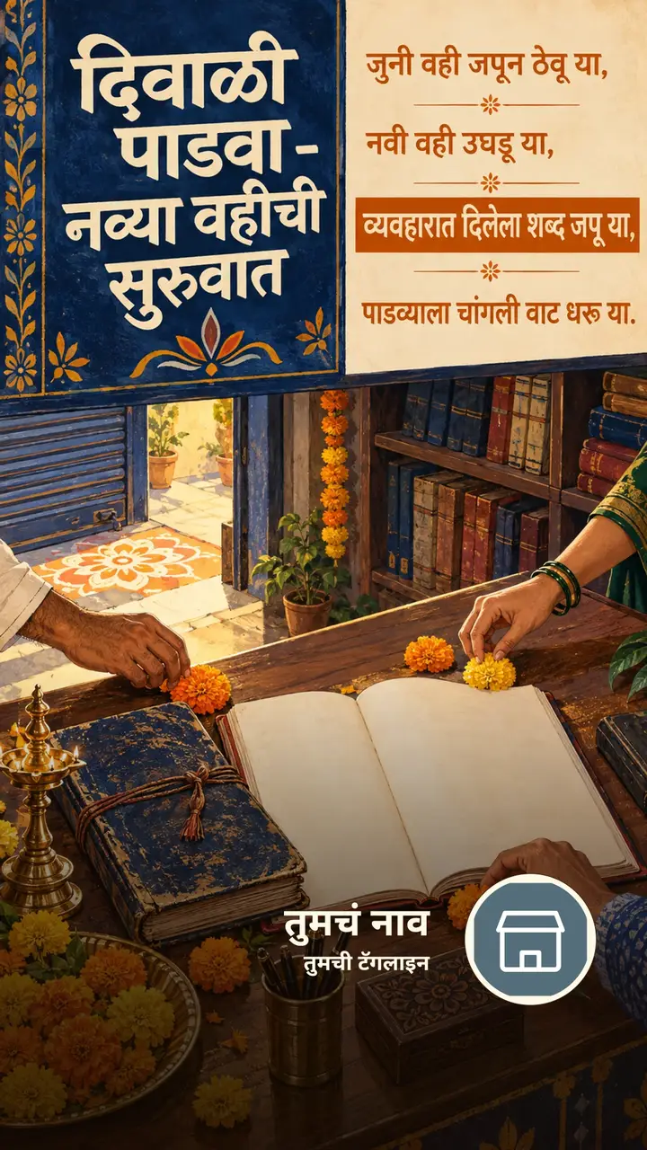 दिवाळी पाडवा - नव्या वहीची सुरुवात - Festival Image, फुलं, दिवा, गाव, कुटुंब