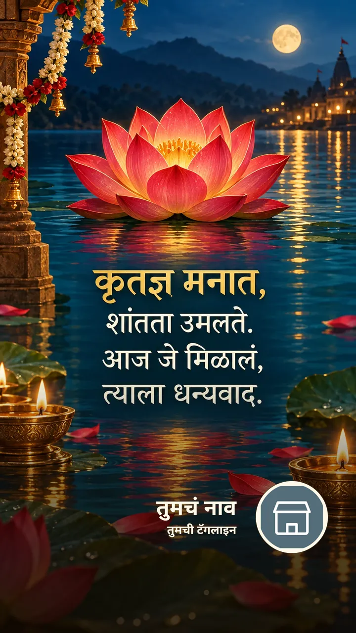 कृतज्ञ मनात, - Suvichar Image, कमळ, दिवा