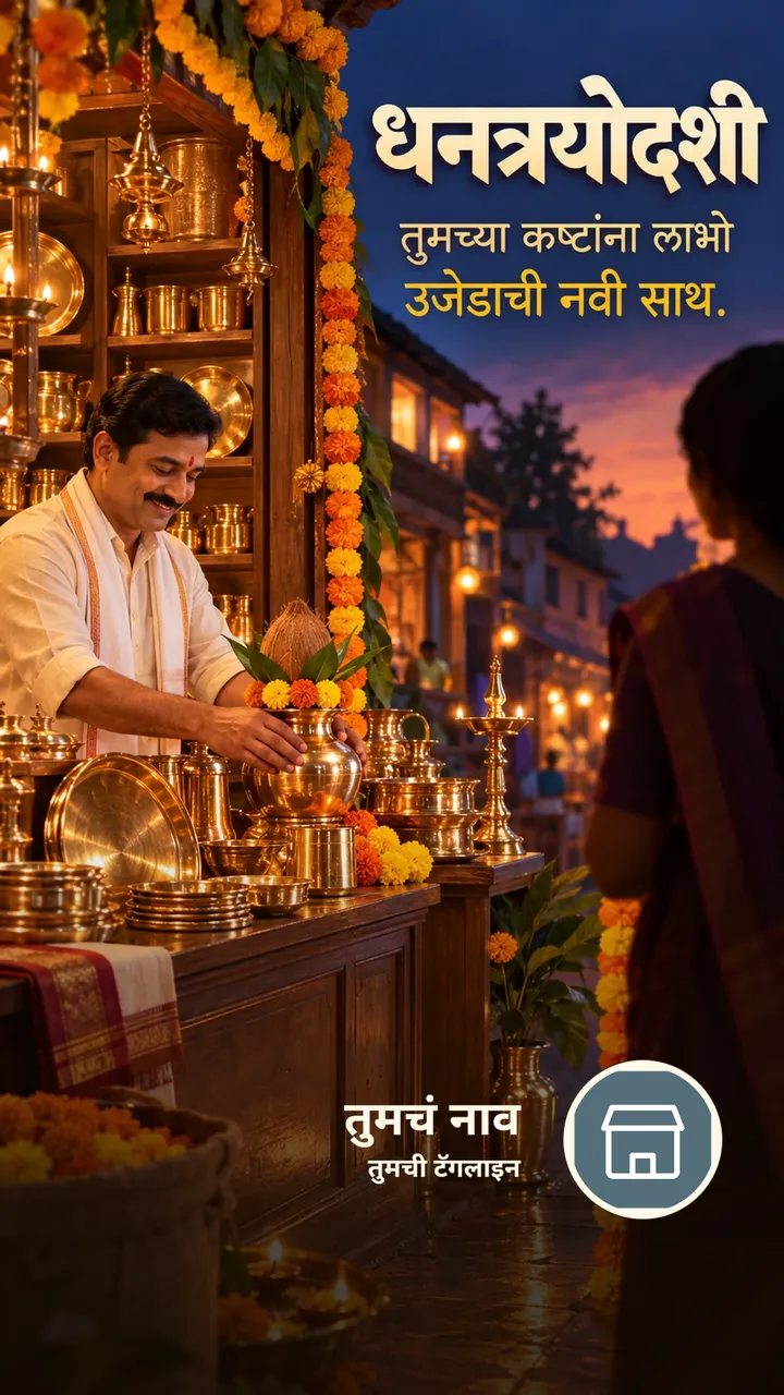 धनत्रयोदशी - तुमच्या कष्टांना लाभो - Festival Image, फुलं, दिवा, गाव, कुटुंब