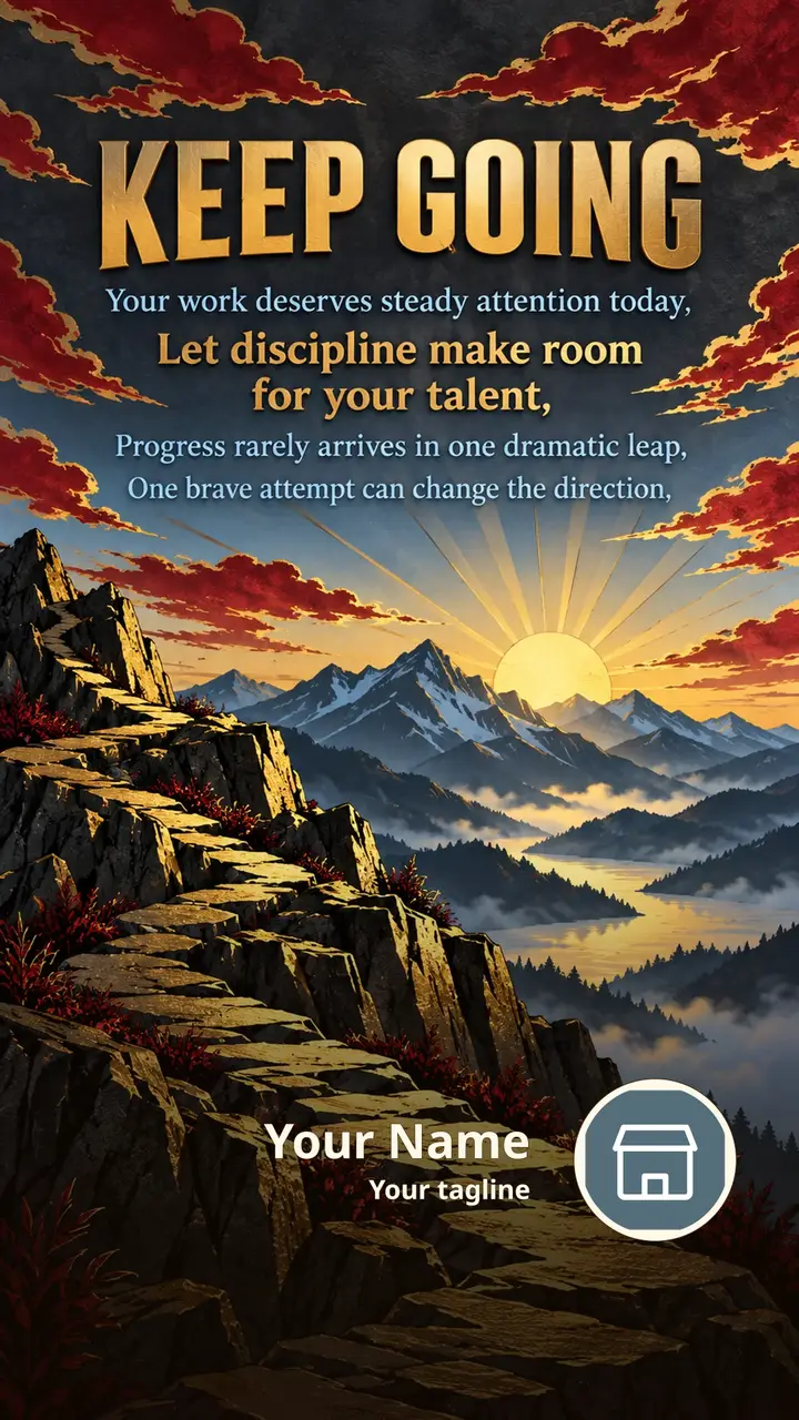 KEEP GOING - Your work deserves steady attention today, - Motivational Image, Nature, Mountains