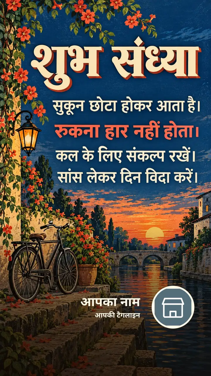 शुभ संध्या - सुकून छोटा होकर आता है। - रुकना हार नहीं - Sandhya Image