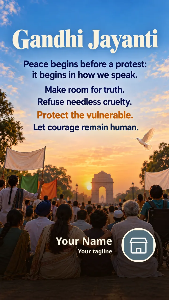 Gandhi Jayanti - Peace begins before a protest: - Festival Image, Sunset, River, Friends