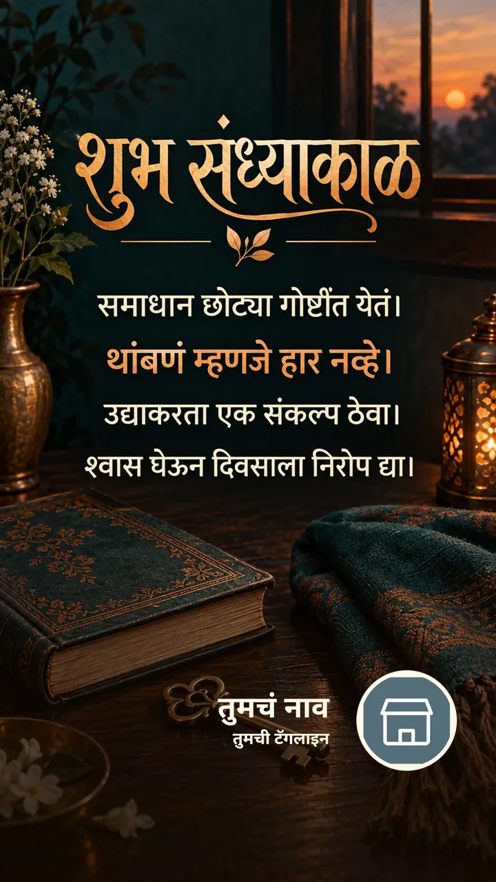 शुभ संध्याकाळ - समाधान छोट्या गोष्टींत येतं। - थांबणं म्हणजे हार - Sandhyakal Image