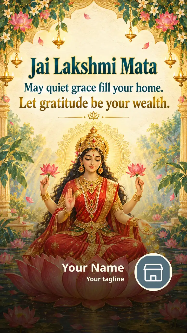 Jai Lakshmi Mata - May quiet grace fill your home. - Devotional Image, Flowers, Lotus, Lakshmi