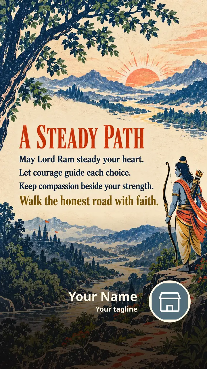 A Steady Path - Devotional Image, Mountains, Sky, Ram