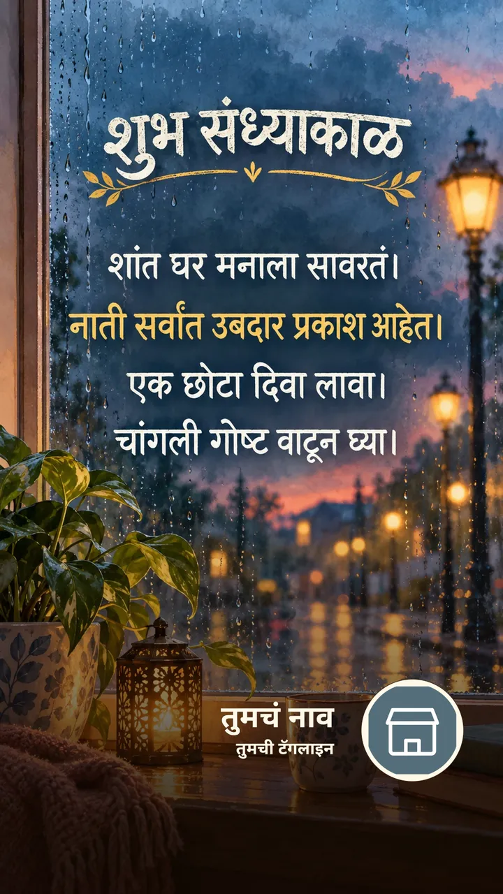 शुभ संध्याकाळ - शांत घर मनाला सावरतं। - नाती सर्वांत उबदार प्रकाश - Sandhyakal Image
