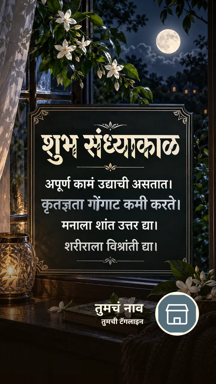 शुभ संध्याकाळ - अपूर्ण कामं उद्याची असतात। - कृतज्ञता गोंगाट कमी करते। - Sandhyakal Image