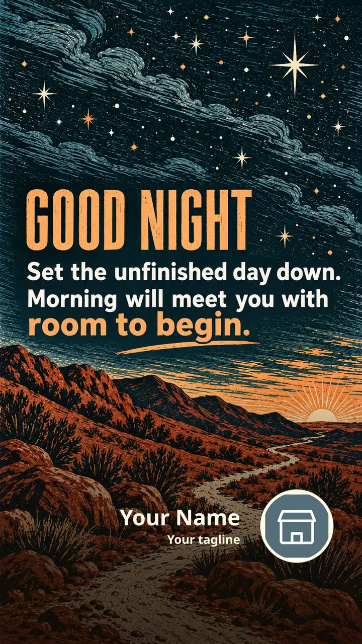 GOOD NIGHT - Set the unfinished day down. - Good Night Image, Mountains, Stars