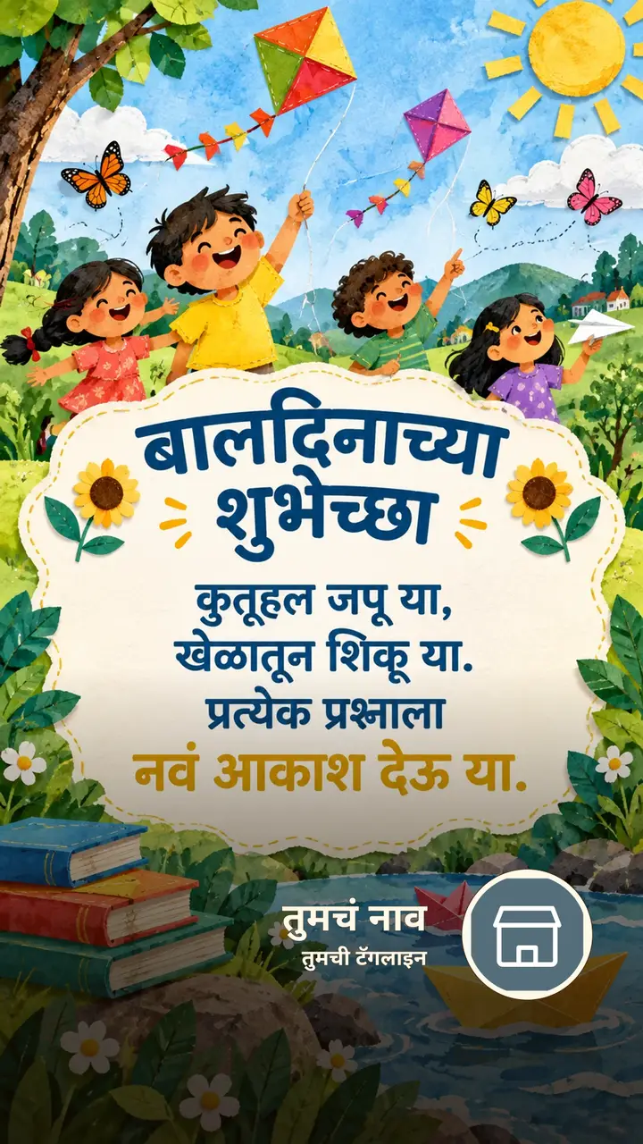बालदिनाच्या शुभेच्छा - कुतूहल जपू या, - Festival Image, फुलपाखरू, कुटुंब, मुलं