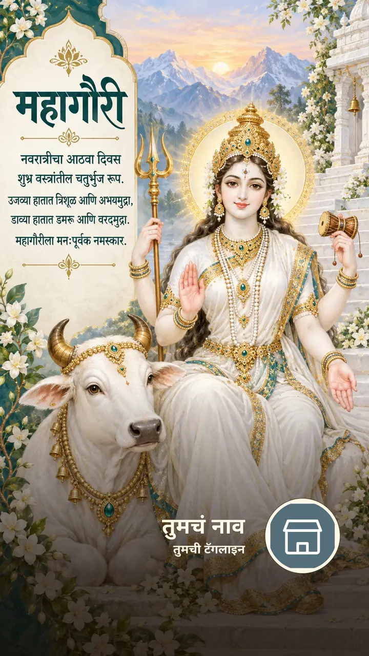 महागौरी - नवरात्रीचा आठवा दिवस - शुभ्र वस्त्रांतील - Festival Image, फुलं, कमळ, निसर्ग, दिवा, दुर्गा
