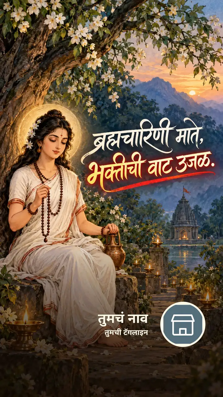 ब्रह्मचारिणी माते, भक्तीची वाट उजळ. - Bhakti Image, फुलं, दिवा, दुर्गा