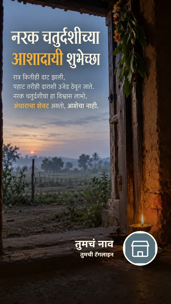 नरक चतुर्दशीच्या आशादायी शुभेच्छा - Festival Image, निसर्ग, दिवा, गाव