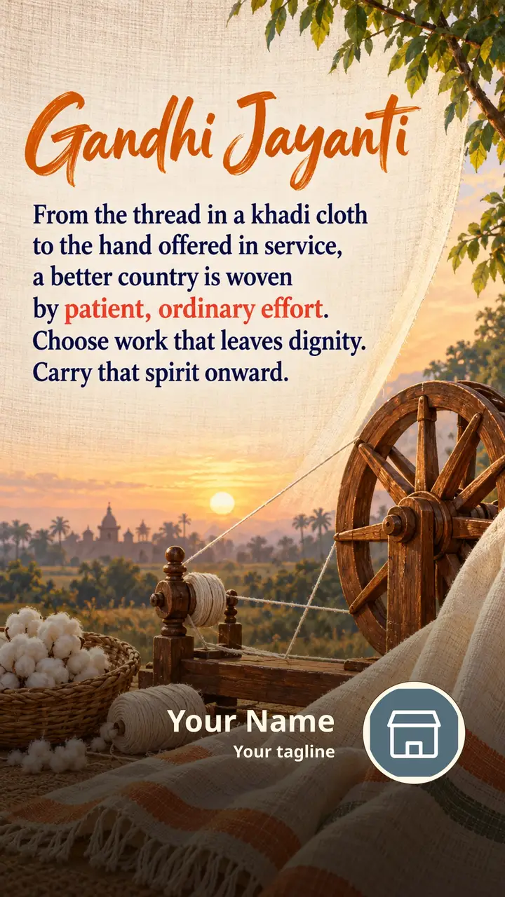 Gandhi Jayanti - From the thread in a khadi cloth - Festival Image, Flowers, Nature, Village