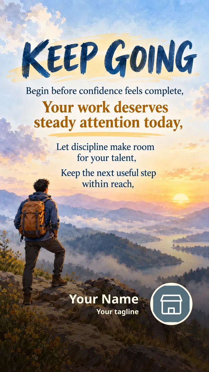 KEEP GOING - Begin before confidence feels complete, - Motivational Image, Nature, Mountains