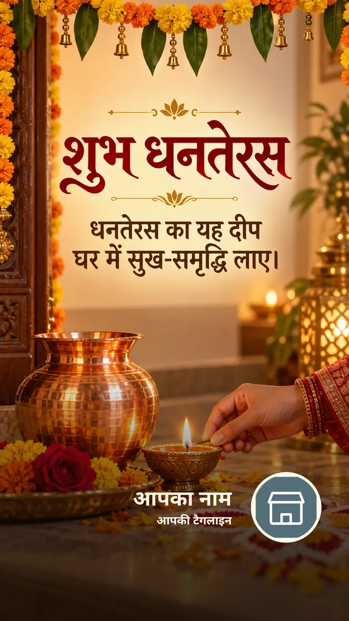 शुभ धनतेरस - धनतेरस का यह दीप - Festival Image, फूल, दीया, परिवार