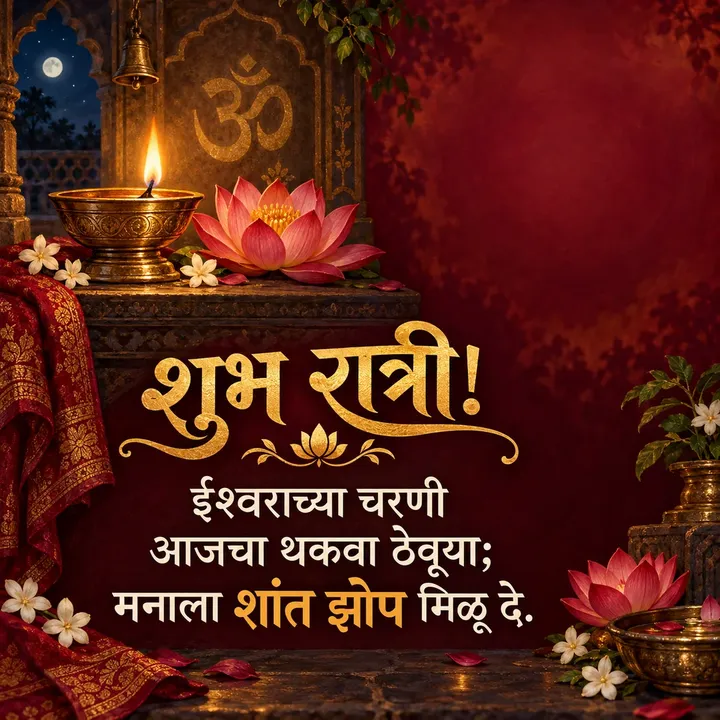 शुभ रात्री! - ईश्वराच्या चरणी - Shubh Ratri Image, कमळ, दिवा, ॐ