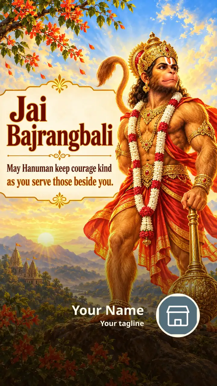 Jai Bajrangbali - May Hanuman keep courage kind - Devotional Image, Flowers, Sky, Hanuman