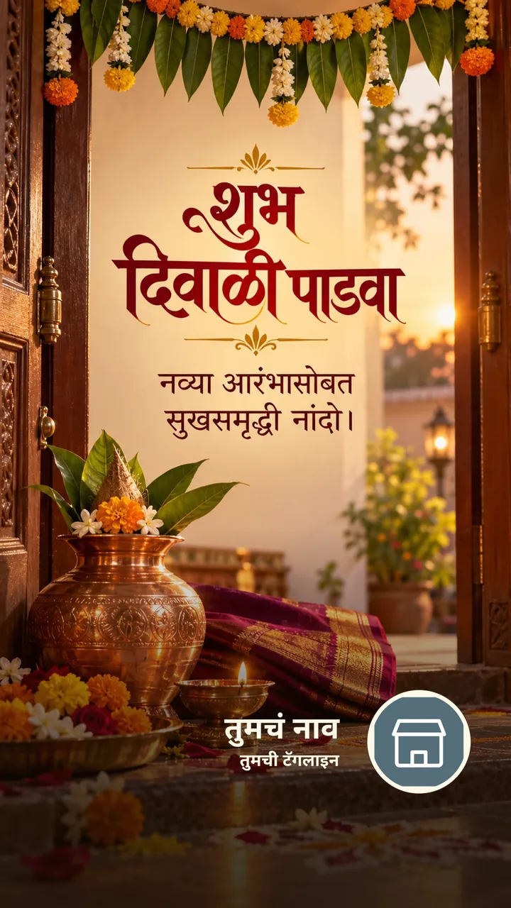 शुभ दिवाळी पाडवा - नव्या आरंभासोबत - Festival Image, फुलं, दिवा