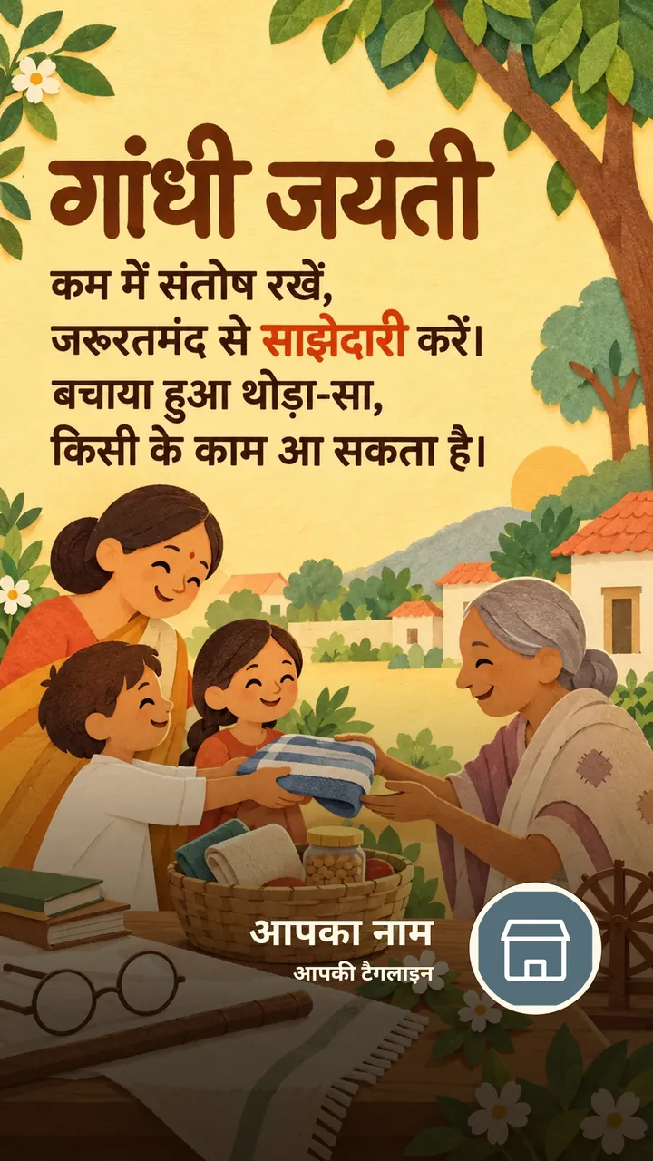 गांधी जयंती - कम में संतोष रखें, - Festival Image, फूल, परिवार
