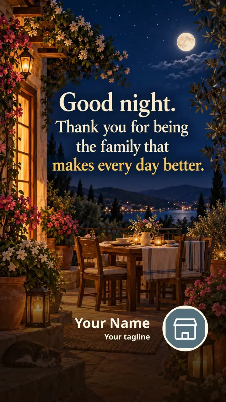 Good night. - Good Night Image, Flowers, Moon, Stars, Family