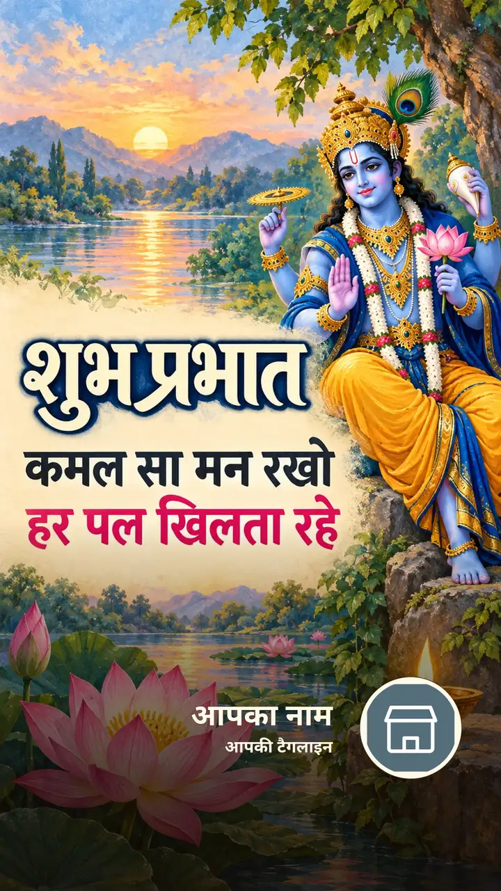 शुभ प्रभात - कमल सा मन रखो - Suprabhat Image, कमल, दीया, विष्णु